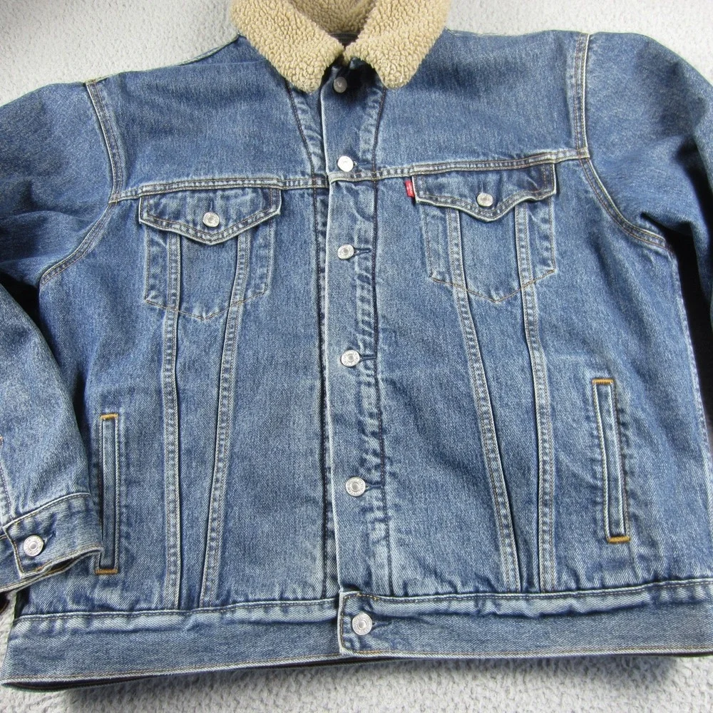VTG Levis Trucker Jacket Men XL Blue Denim Sherpa Lined Type III Faded 2003 Cozy